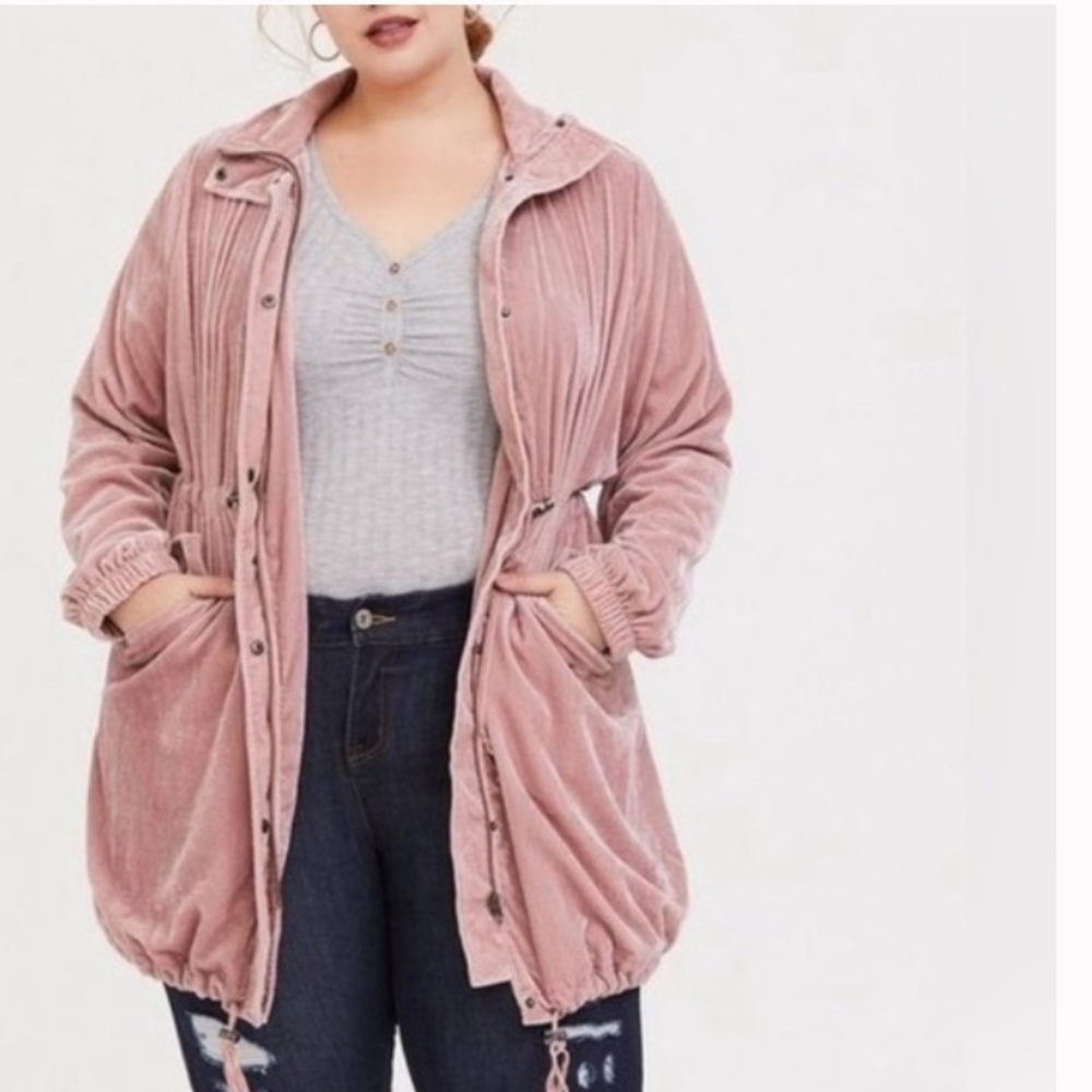 Torrid Anorak Velvet Utility Jacket in Blush Pink